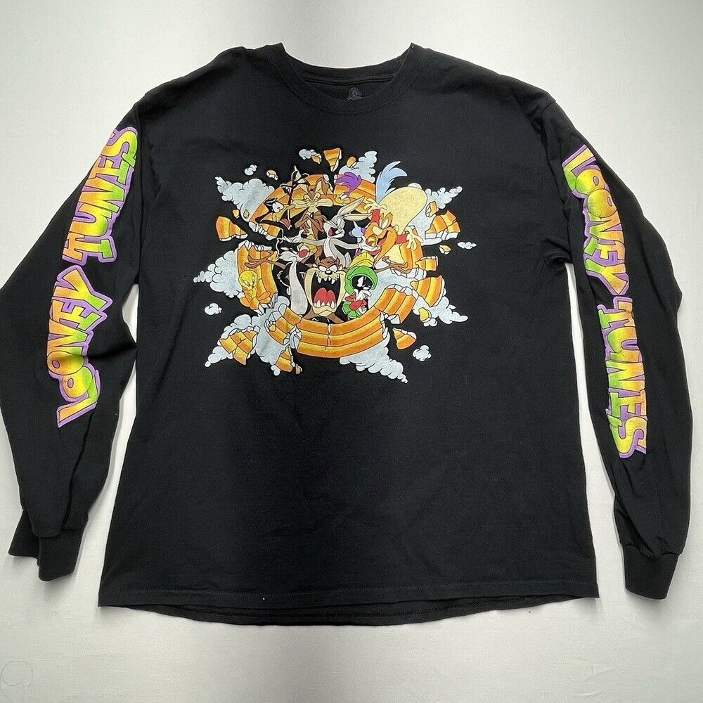 Looney Tunes Graphic Print‎ Long Sleeve Cartoon T-Shirt Black 90s